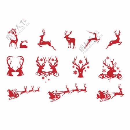 手绘红色圣诞鹿素材