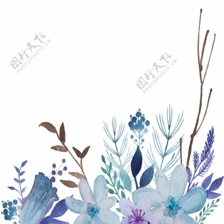 清新蓝色花朵装饰元素
