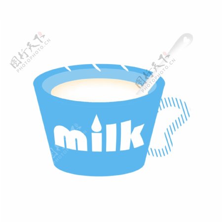 牛奶杯子热气勺子饮料营养免抠素材