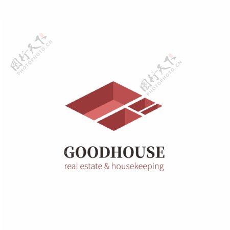 红色几何立体建筑房地产logo模板