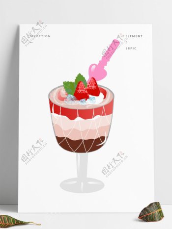 手绘草莓巧克力冰淇淋吊脚杯矢量图