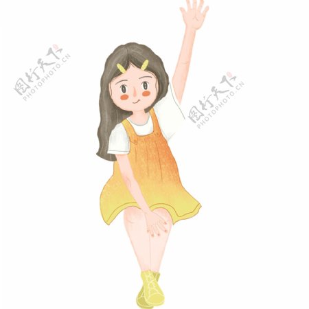 黄色衣服小女孩插画