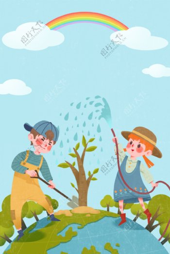 2018简约植树节公益海报