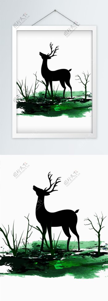 水彩北欧森林麋鹿装饰画