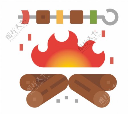 烧烤工具炉火插画