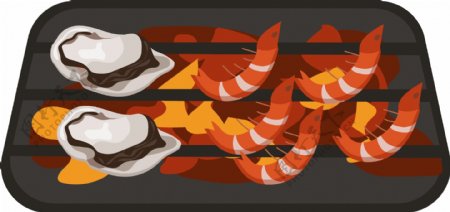 大虾烧烤卡通插画