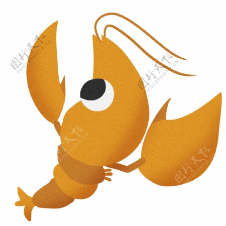 黄色的大眼睛龙虾插画