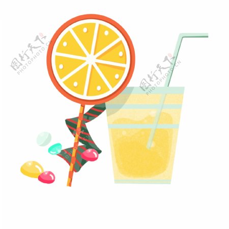 橙子糖果果汁插画