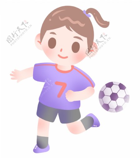 踢足球的小女孩插画