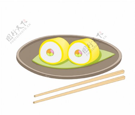 黄色的寿司装饰插画