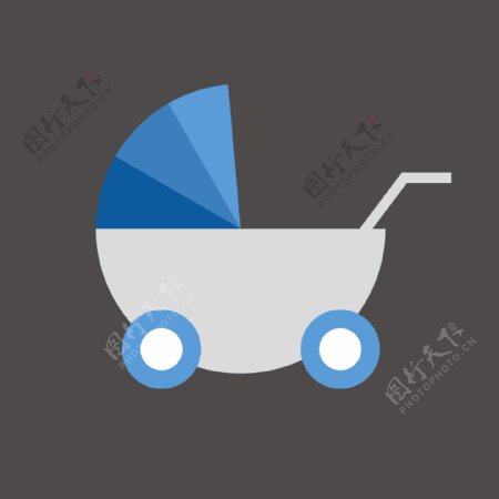 蓝灰色网红婴儿车图标图案