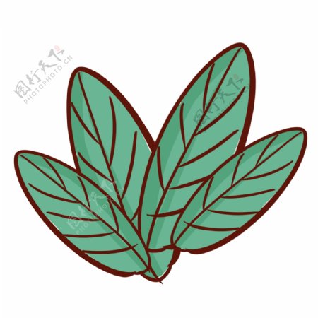 绿色手绘树叶装饰素材