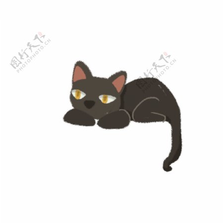 手绘一只趴着的猫咪动物设计