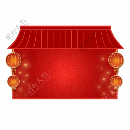 红色房屋灯笼春节喜庆中国风边框