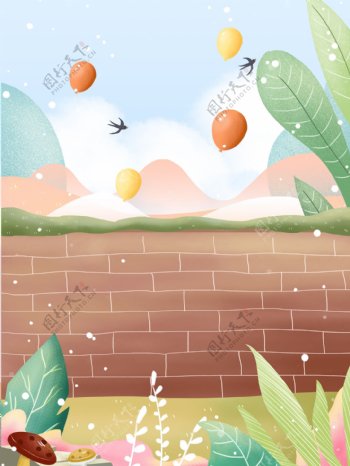 彩绘夏季气球花丛背景素材