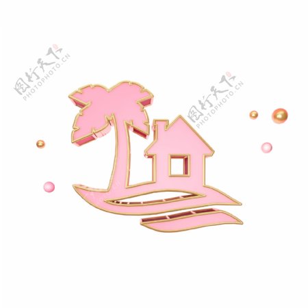 C4D粉色小屋