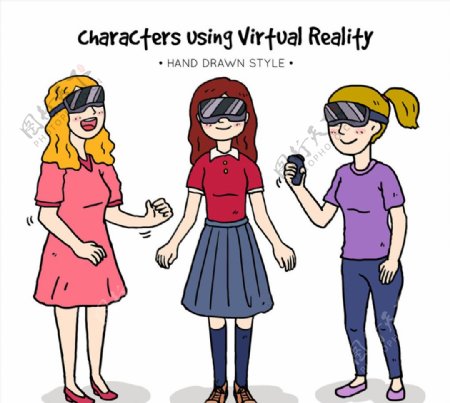 彩绘戴VR头显的女子