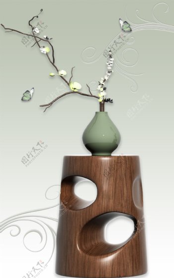 3D浮雕花瓶蝴蝶j背景墙