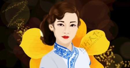 民国旗袍女子插画