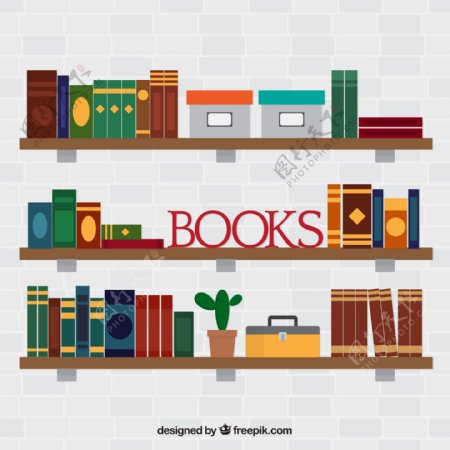 扁平化摆满书籍的书架