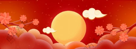 红色喜庆中秋节微立体花朵云层流体背景