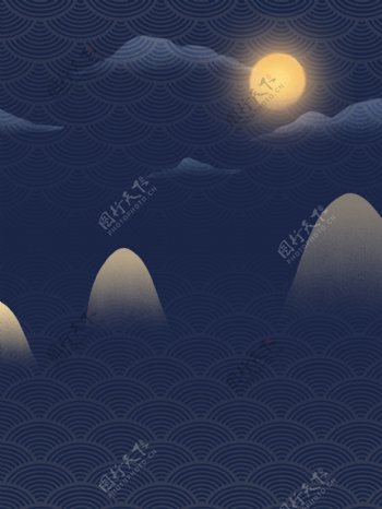 中国风蓝色中秋圆月背景设计