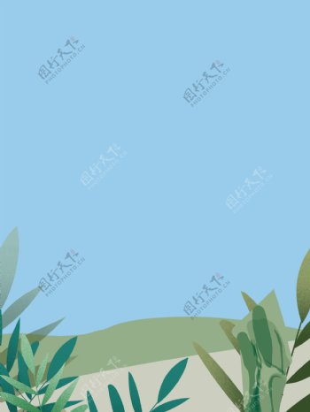 蓝色树叶草丛背景设计