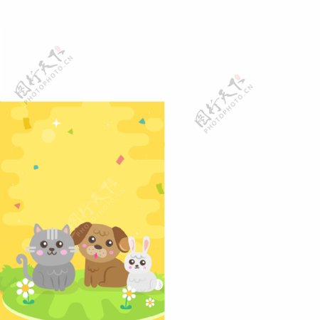 猫狗兔宠物店海报可爱卡通背景