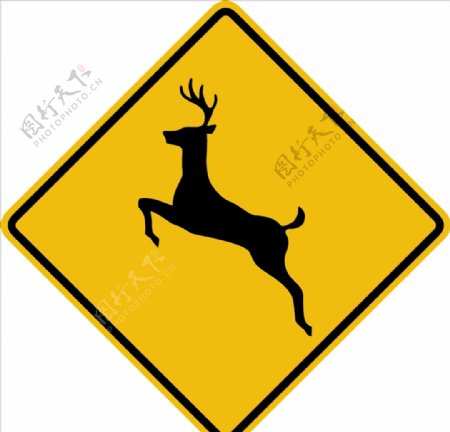 外国交通图标注意野鹿
