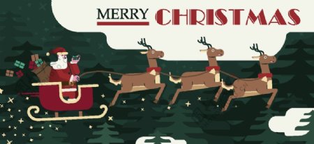 创意圣诞节圣诞老人和驯鹿车
