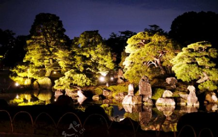 日本京都二条城园林夜景