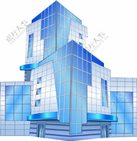 蓝色办公区写字楼建筑设计素材