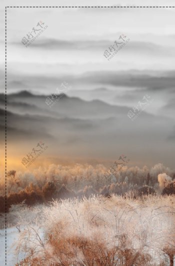 中国风水墨云雾冬季海报背景