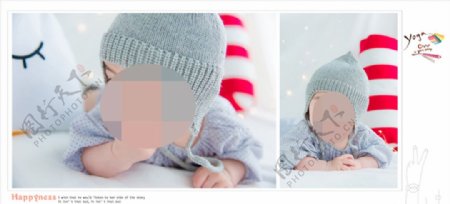 淡蓝色宝宝儿童生日照相册模板