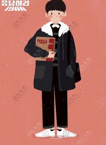 抱着披萨的男孩