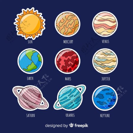彩色太阳系行星贴图
