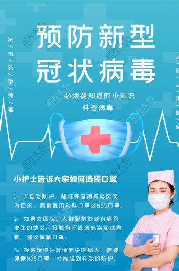预防病毒戴口罩护士蓝色大气医护