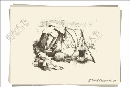 吉普赛风格帐篷手绘稿