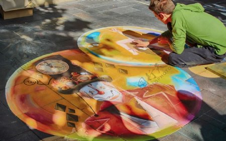 街头绘画粉笔立体画艺术家