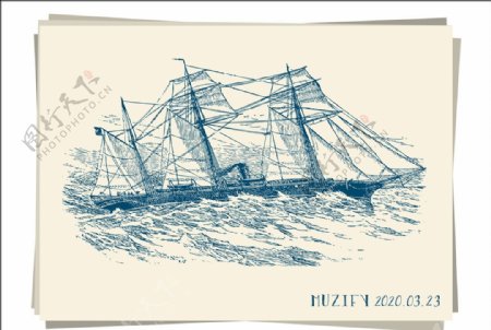 舰船邮轮手绘稿