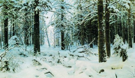 油画雪景写实风景