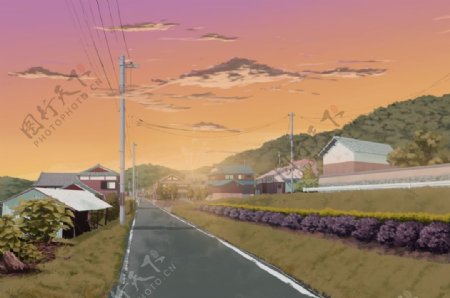 日式小清新街道风景插画
