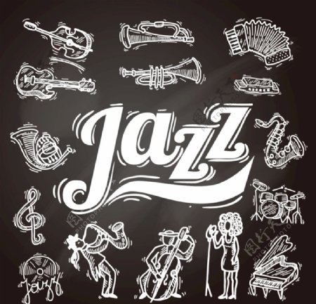 矢量手绘爵士乐文化