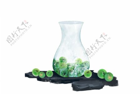 瓶子绿色夏季玻璃珠立体合成素材