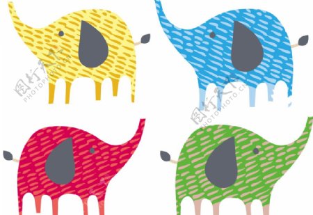 扁平化彩绘大象手绘动物矢量素材
