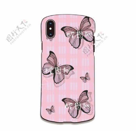 紫色蝴蝶条纹格子手机壳图案