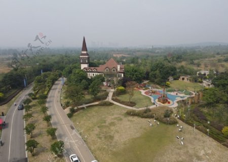 城堡航拍飞行景色风景