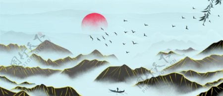 淘宝天猫端午节山水画背景