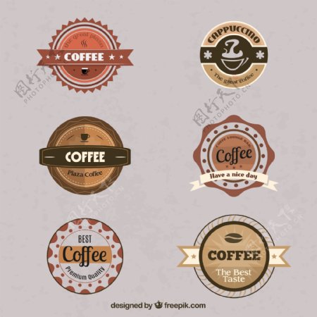 复古咖啡徽章和标签