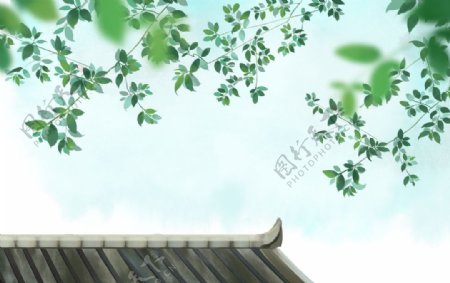 屋檐夏季古风国风传统背景素材